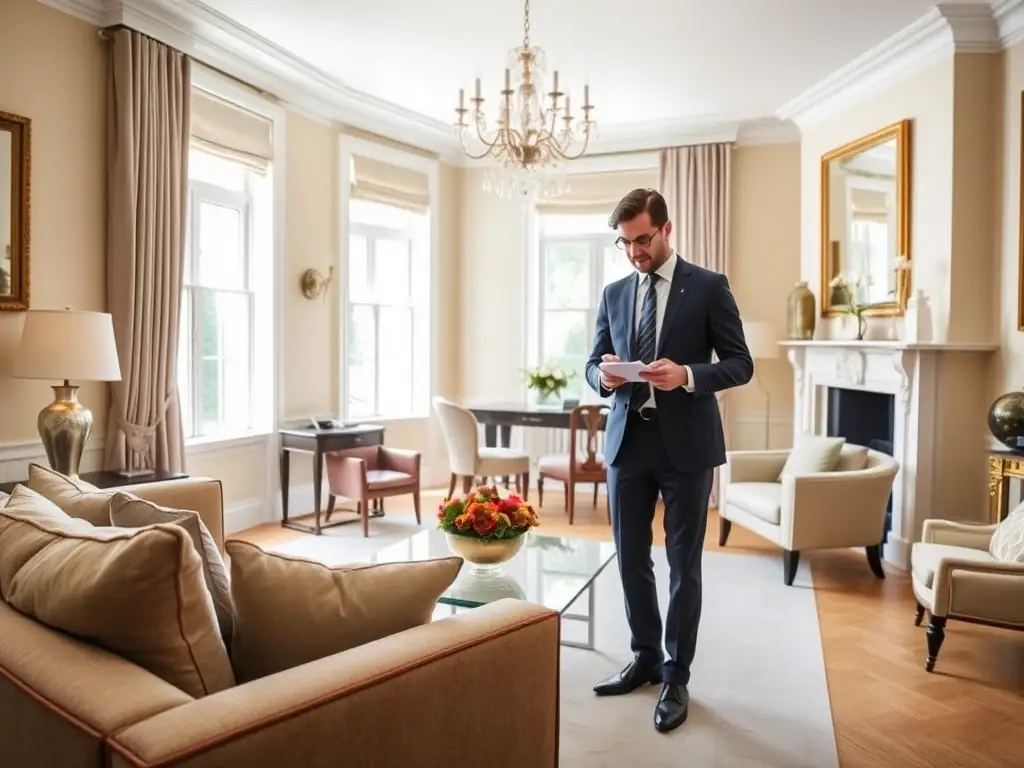 A RentIsGuaranteed representative inspecting a property in Mayfair, London, ensuring it meets the required standards for the guaranteed rent program.
